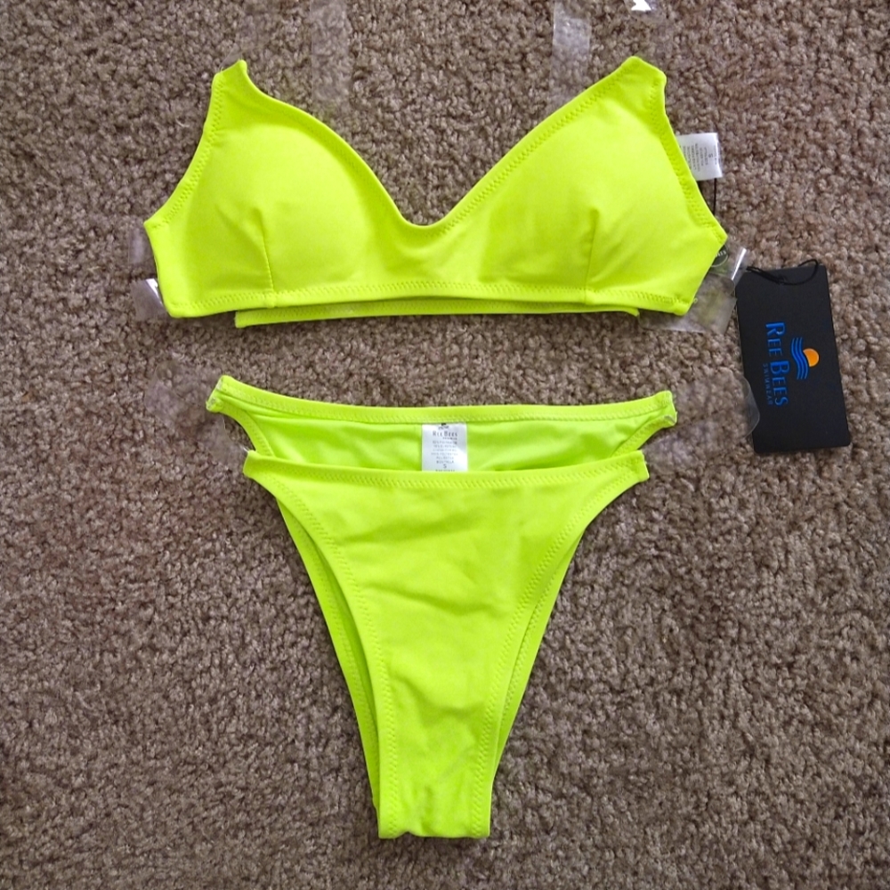 REE BEES Neon Green Two Piece Bikini, Size S